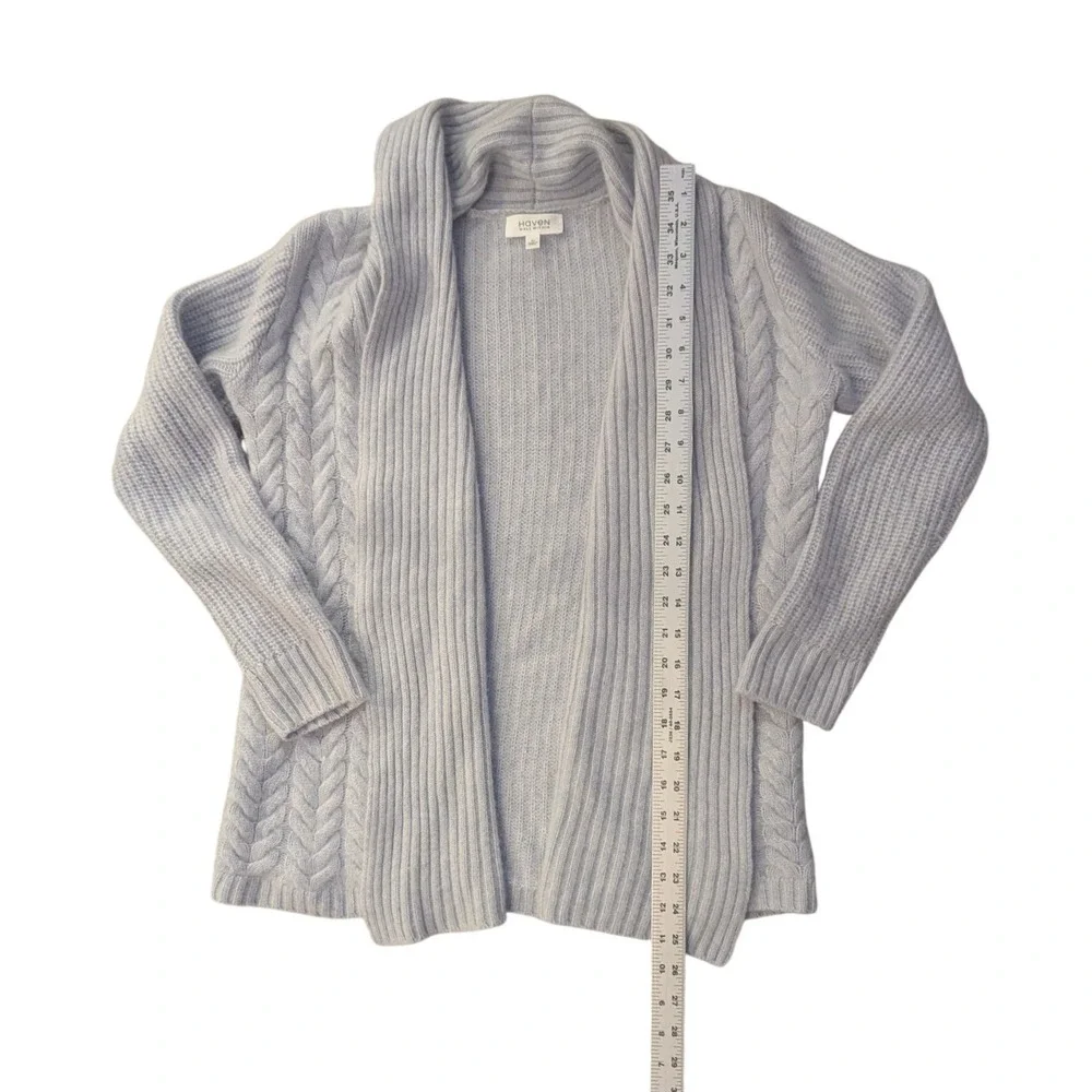 Haven Well Within Cardigan Women XS Blue Cashmere Cable‎ Knit Open Front Sweater
